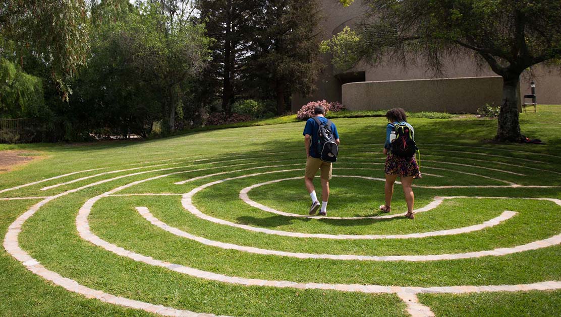 Students walking the labyrinth